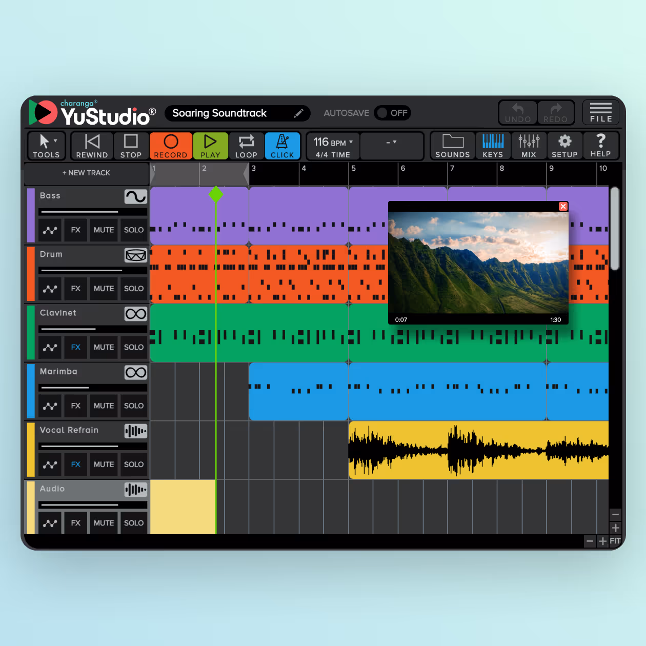A screenshot of our DAW, YuStudio.