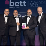 Charanga founders Mark Burke and Paul Fletcher collecting the best Digital Learning Product at internationally-acclaimed Bett Awards