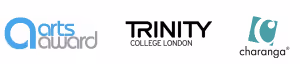 3 logos: Arts Award, Trinity College London, Charanga.