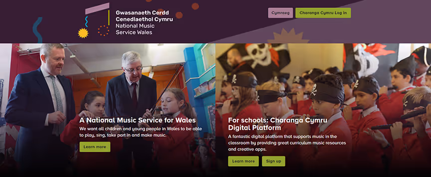 National Music Service for Wales home page screenshot